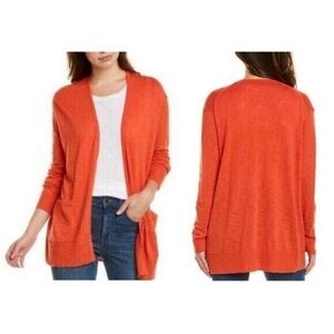 Madewell Womens Small Bradley Open Front Knit Cardigan Orange Red pockets preppy